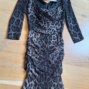Dolce & Gabbana Black and Brown Leopard Long Sleeve Dress